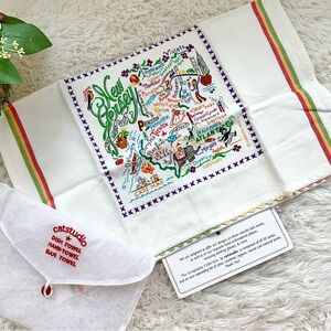 NEW Catstudio Embroidered Colorful Cotton Dish Towel in Linen Pouch - New Jersey